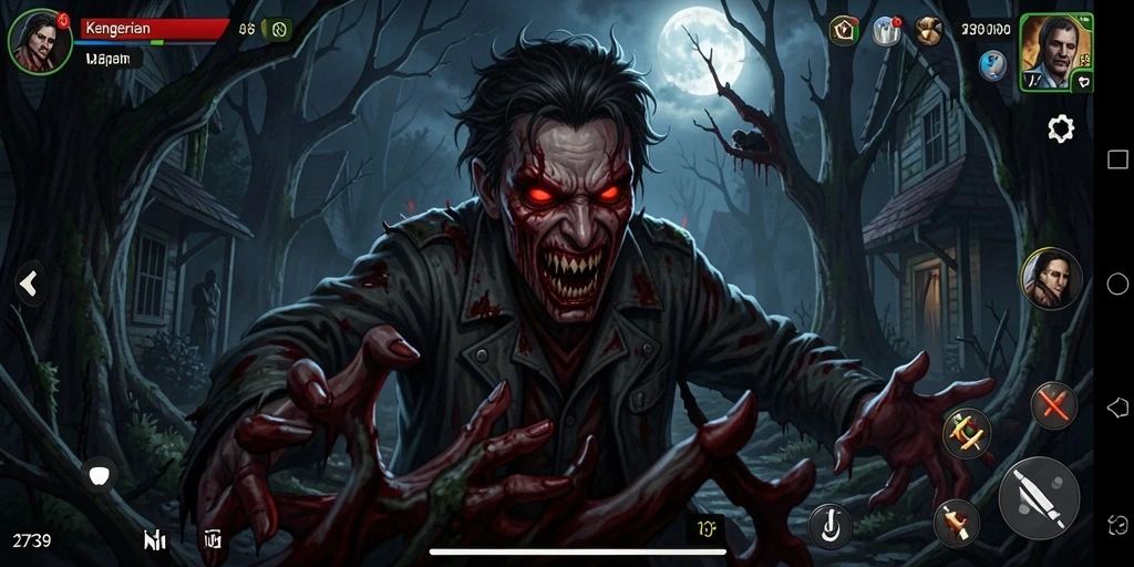 Tangkapan layar dari gameplay 2739 dengan suasana horor yang mencekam.