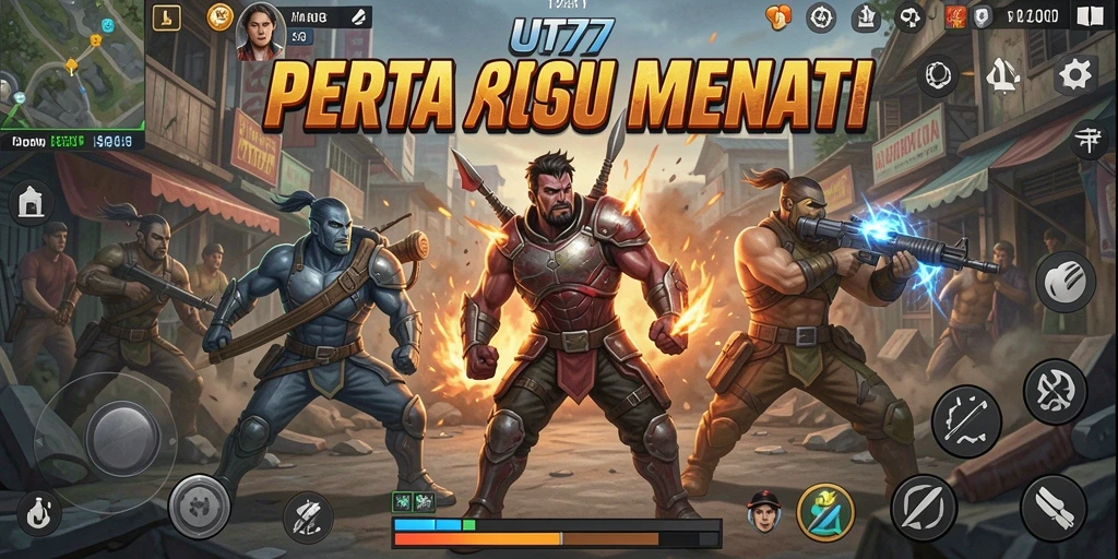 Tangkapan layar menunjukkan aksi bertarung intens di UT77.
