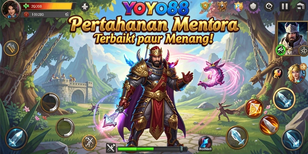 Tampilan strategis menara dalam aksi Tower Defense.
